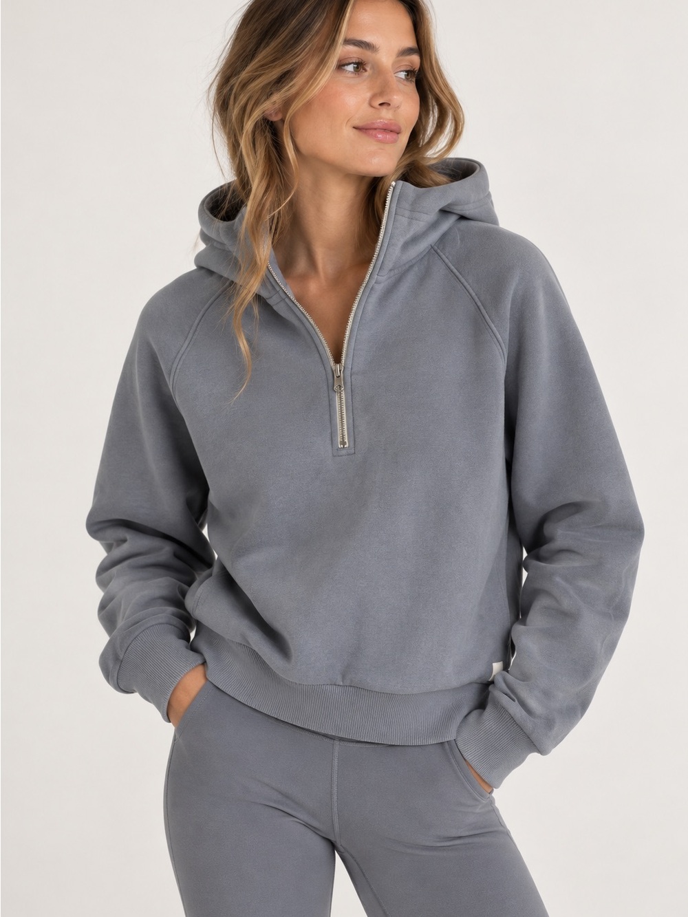 Vuori Restore Women's Smoke Blue Grey Half-Zip Hooded Pullover